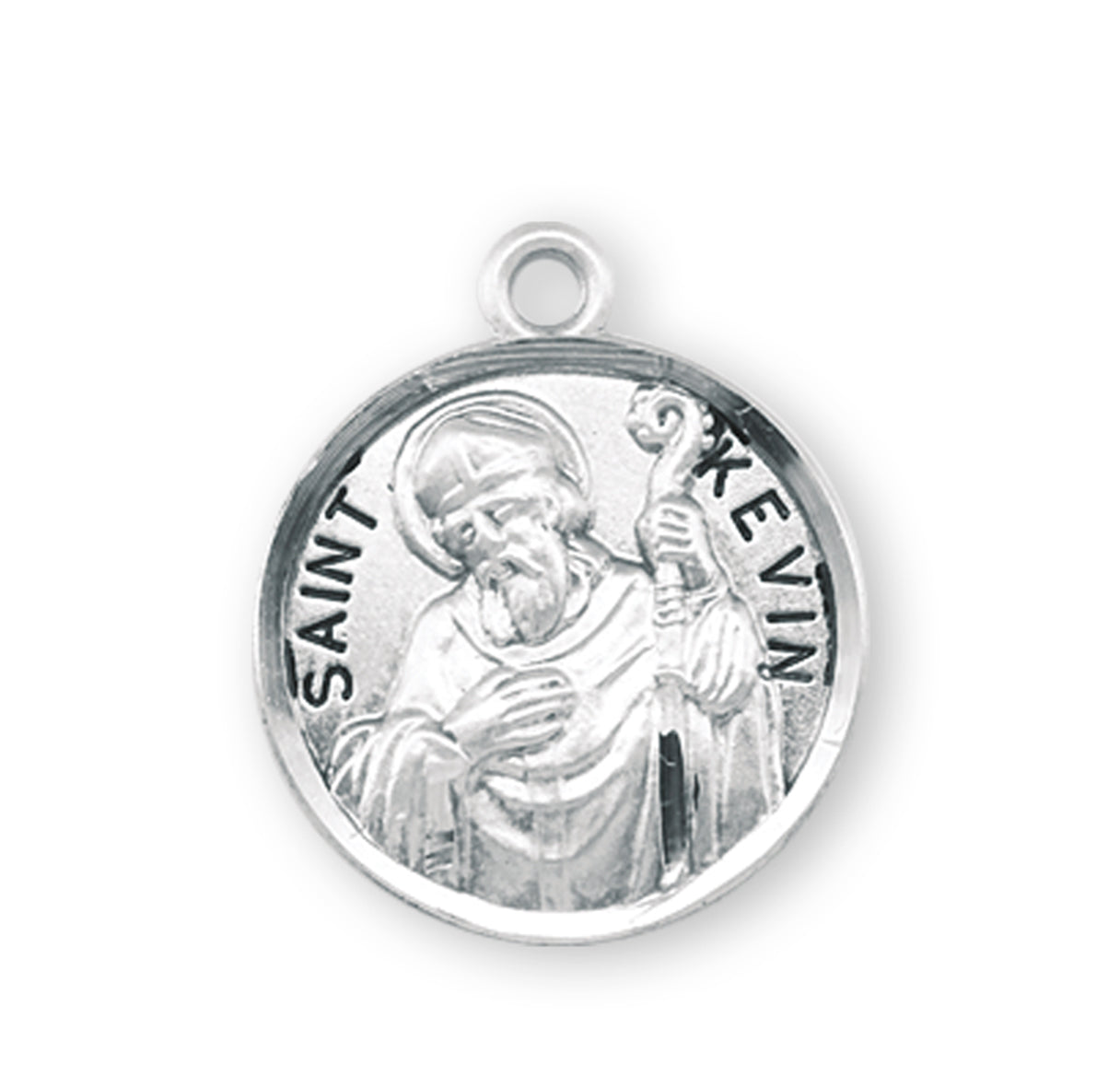 Patron Saint Kevin Round Sterling Silver Medal Pendant with Chain