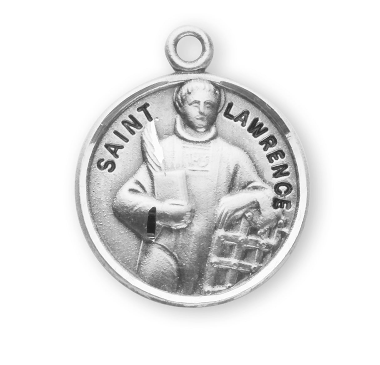 Patron Saint Lawrence Round Sterling Silver Medal Pendant with Chain