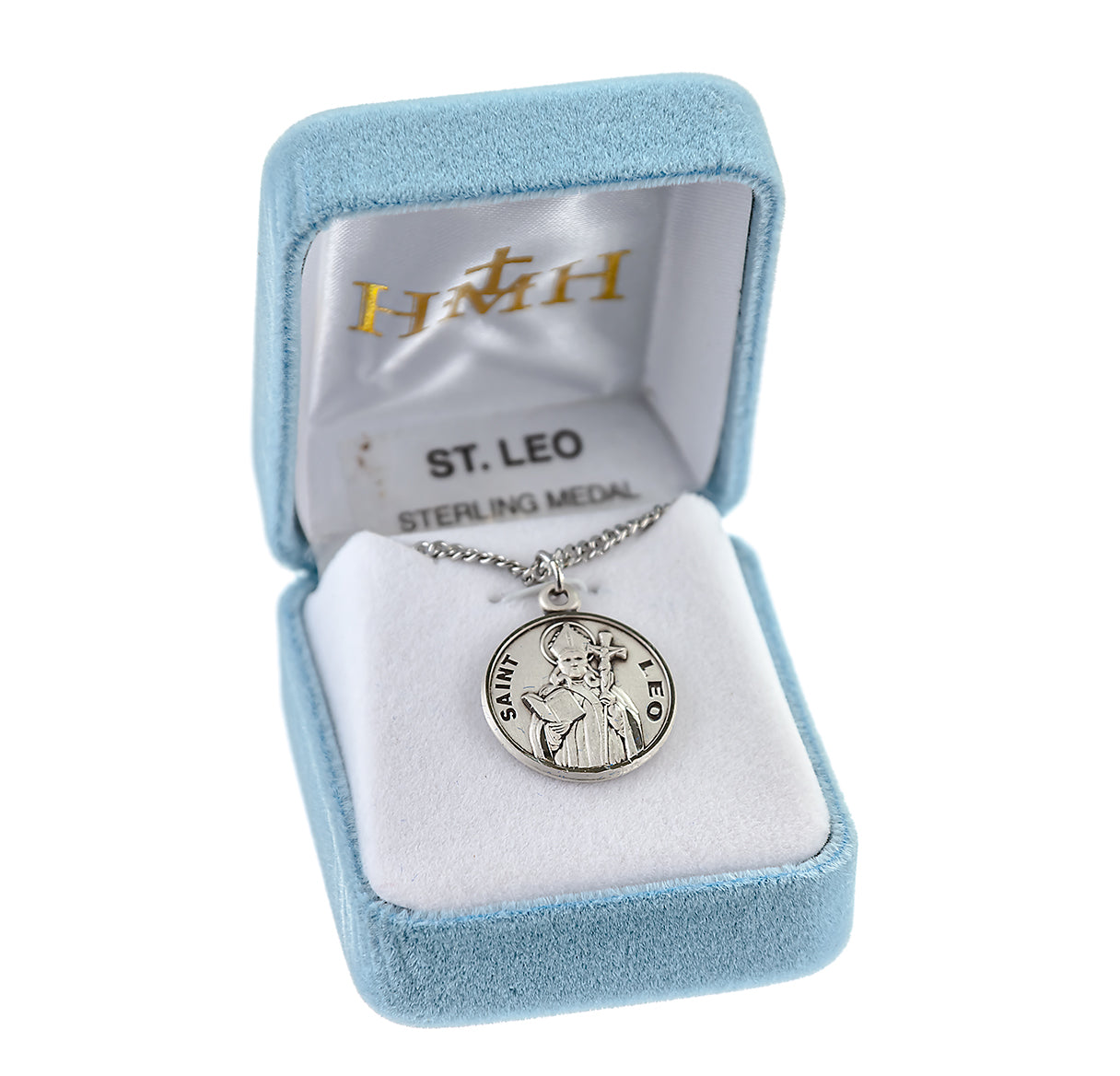 Patron Saint Leo Round Sterling Silver Medal Pendant with Chain