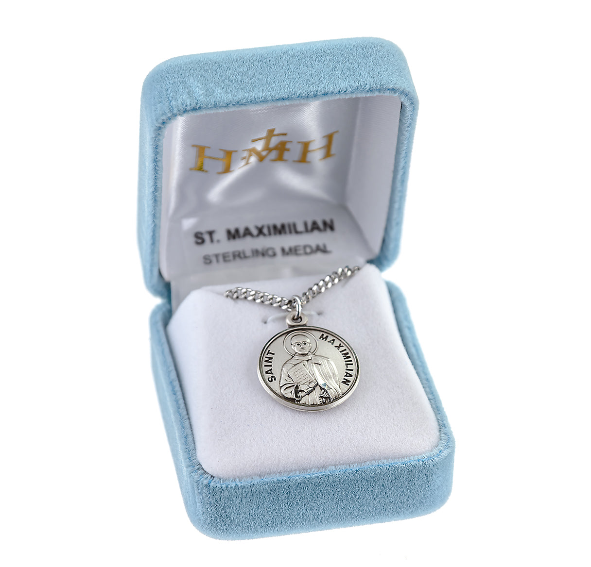 Patron Saint Maximilian Round Sterling Silver Medal Pendant with Chain