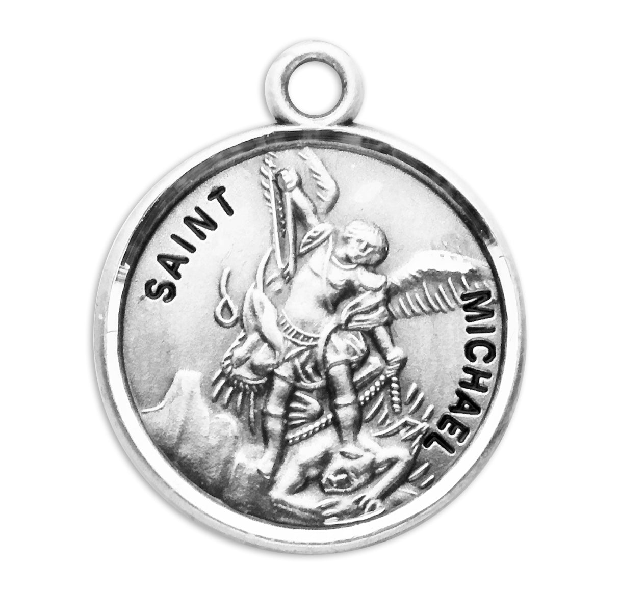 Patron Saint Michael Round Sterling Silver Medal Pendant with Chain