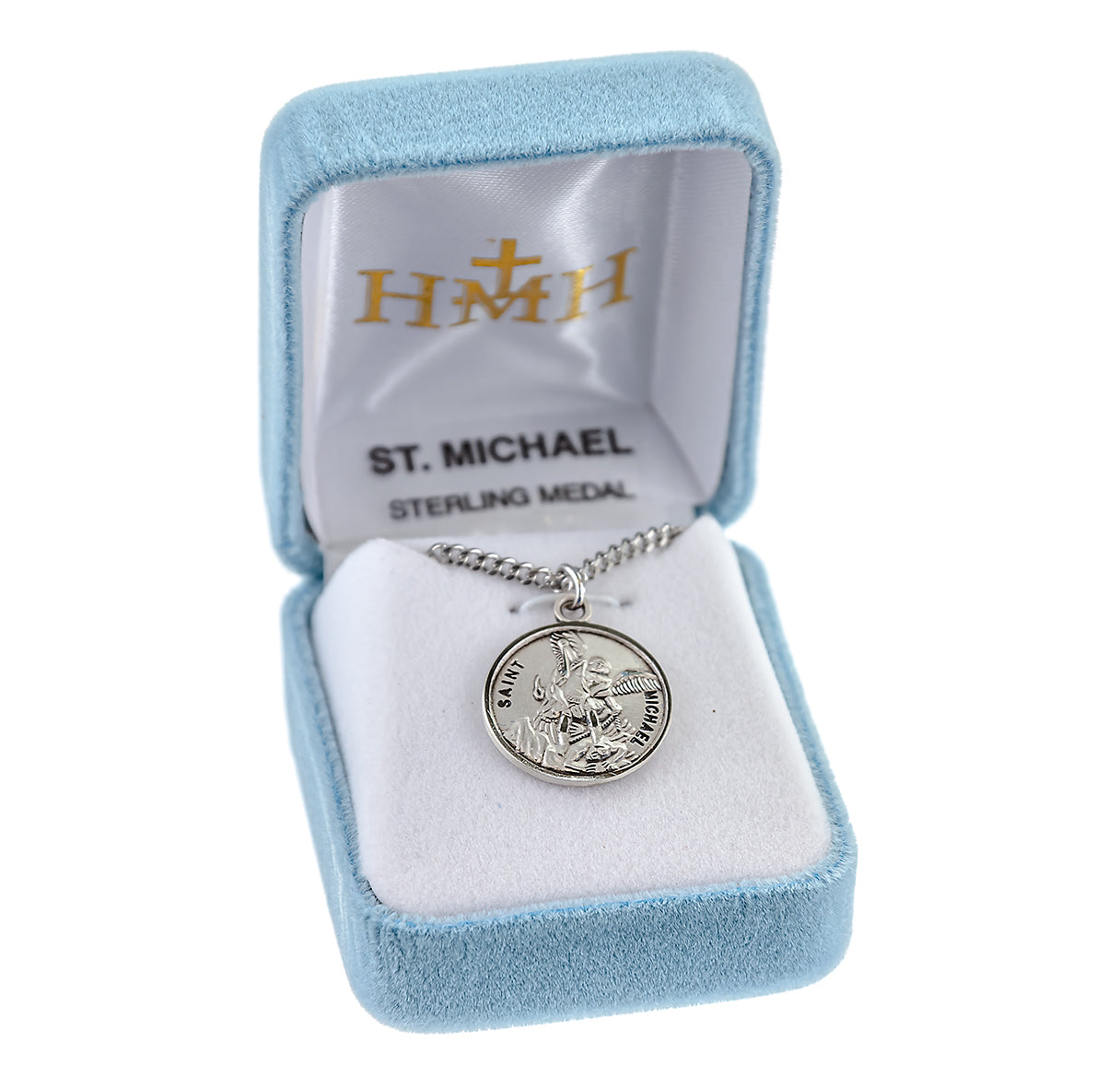Patron Saint Michael Round Sterling Silver Medal Pendant with Chain