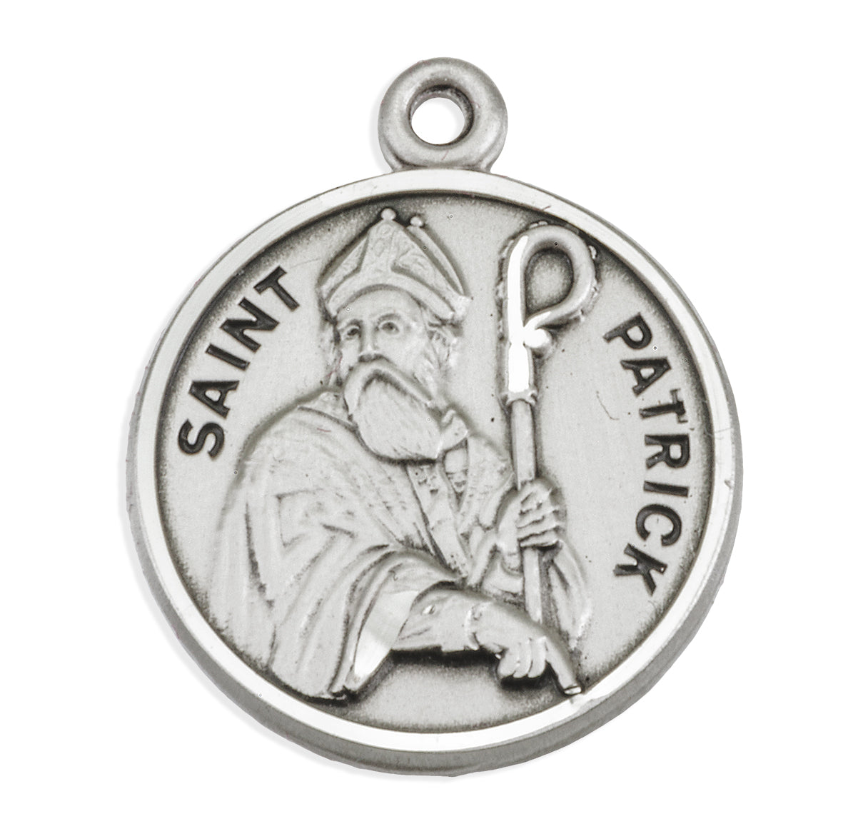 Patron Saint Patrick Round Sterling Silver Medal Pendant with Chain