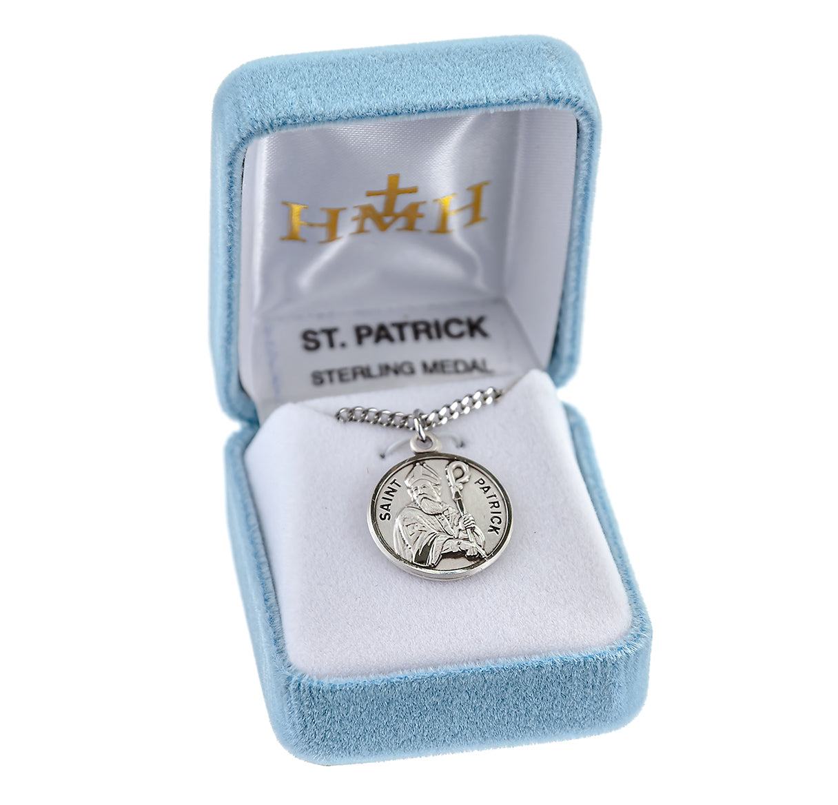 Patron Saint Patrick Round Sterling Silver Medal Pendant with Chain