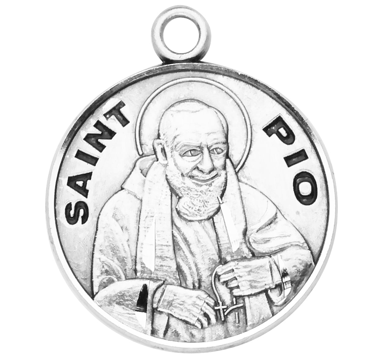Patron Saint Pio Round Sterling Silver Medal Pendant with Chain