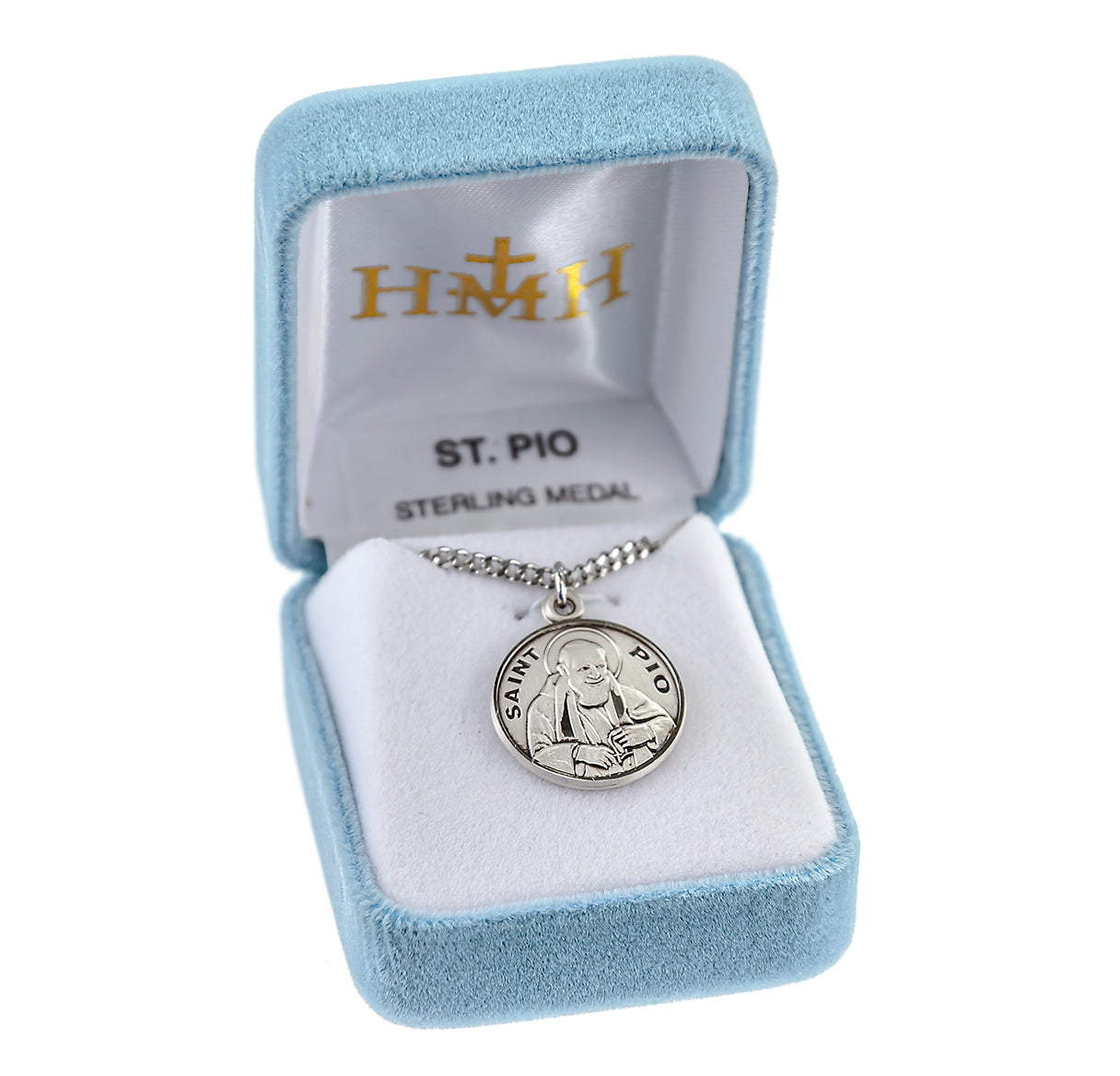 Patron Saint Pio Round Sterling Silver Medal Pendant with Chain