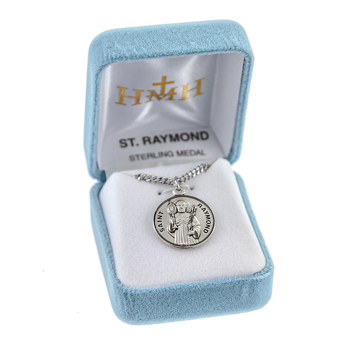 Patron Saint Raymond Round Sterling Silver Medal Pendant with Chain