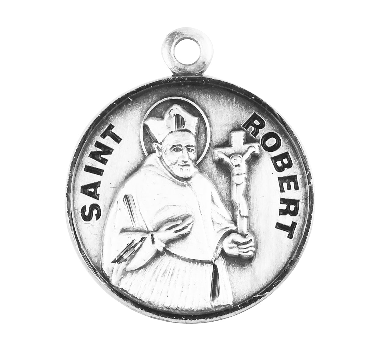 Patron Saint Robert Round Sterling Silver Medal Pendant with Chain