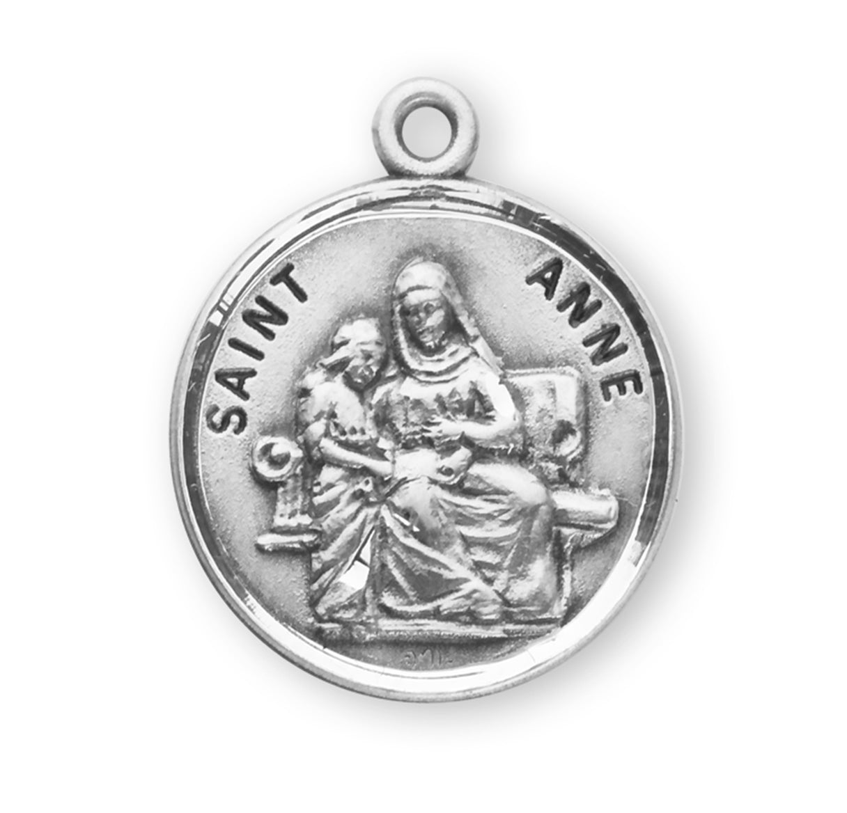 Patron Saint Anne Round Sterling Silver Medal Pendant with Chain