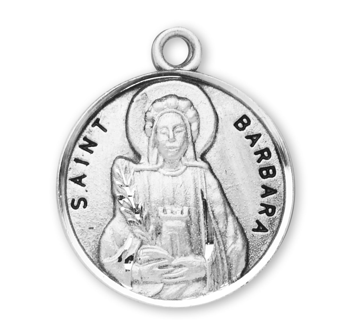 Patron Saint Barbara Round Sterling Silver Medal Pendant with Chain