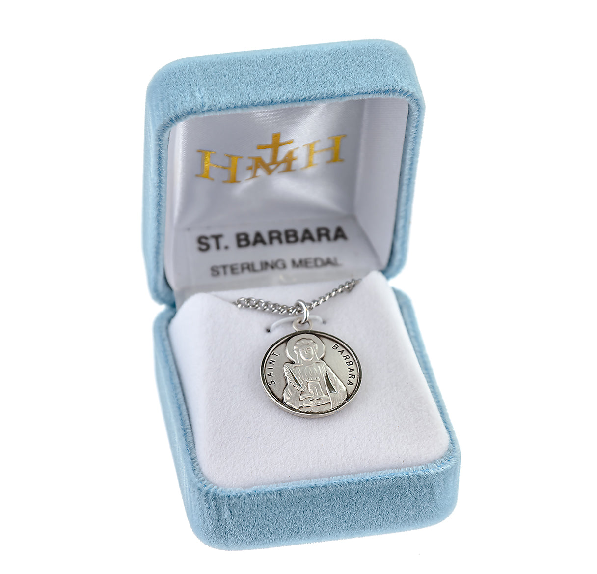 Patron Saint Barbara Round Sterling Silver Medal Pendant with Chain