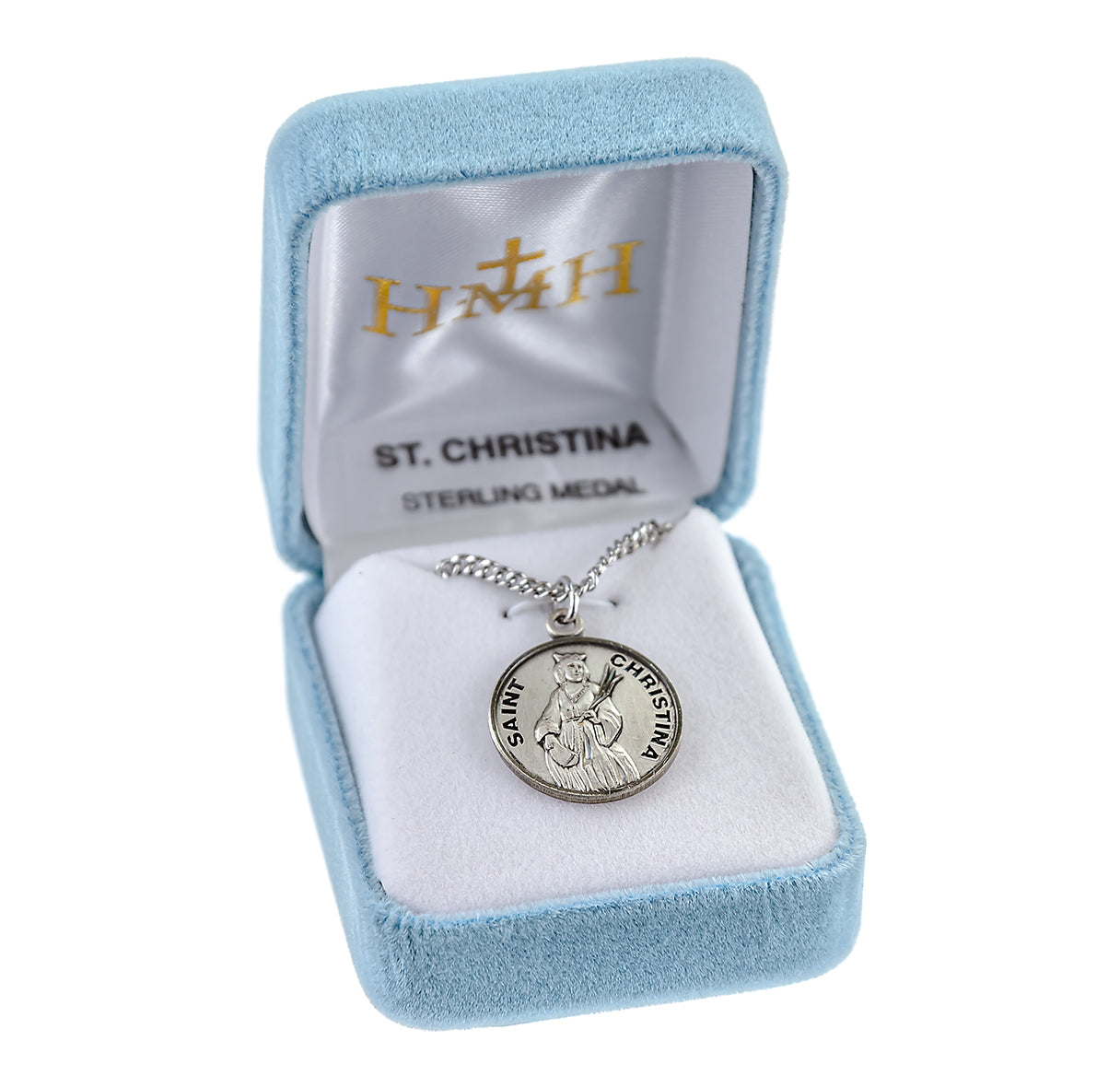 Patron Saint Christina Round Sterling Silver Medal Pendant with Chain