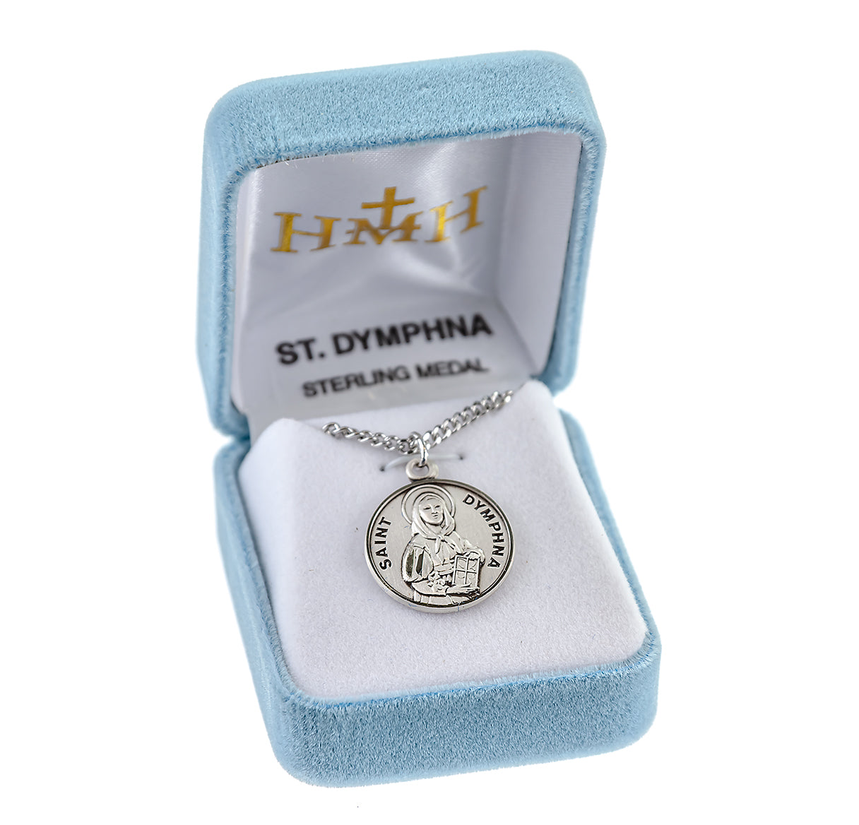 Patron Saint Dymphna Round Sterling Silver Medal Pendant with Chain