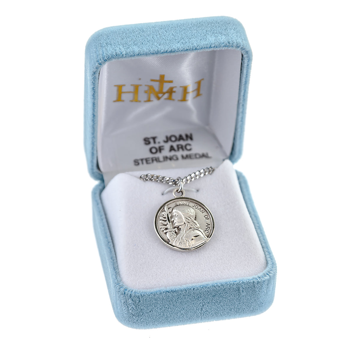 Patron Saint Joan of Arc Round Sterling Silver Medal Pendant with Chain