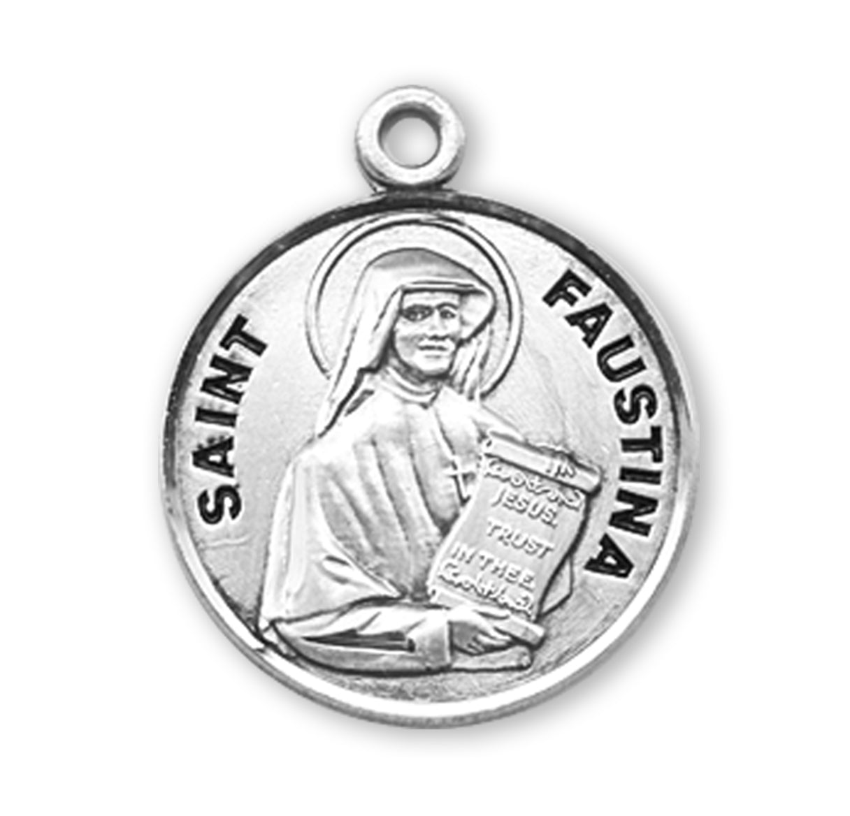 Patron Saint Maria Faustina Round Sterling Silver Medal Pendant with Chain