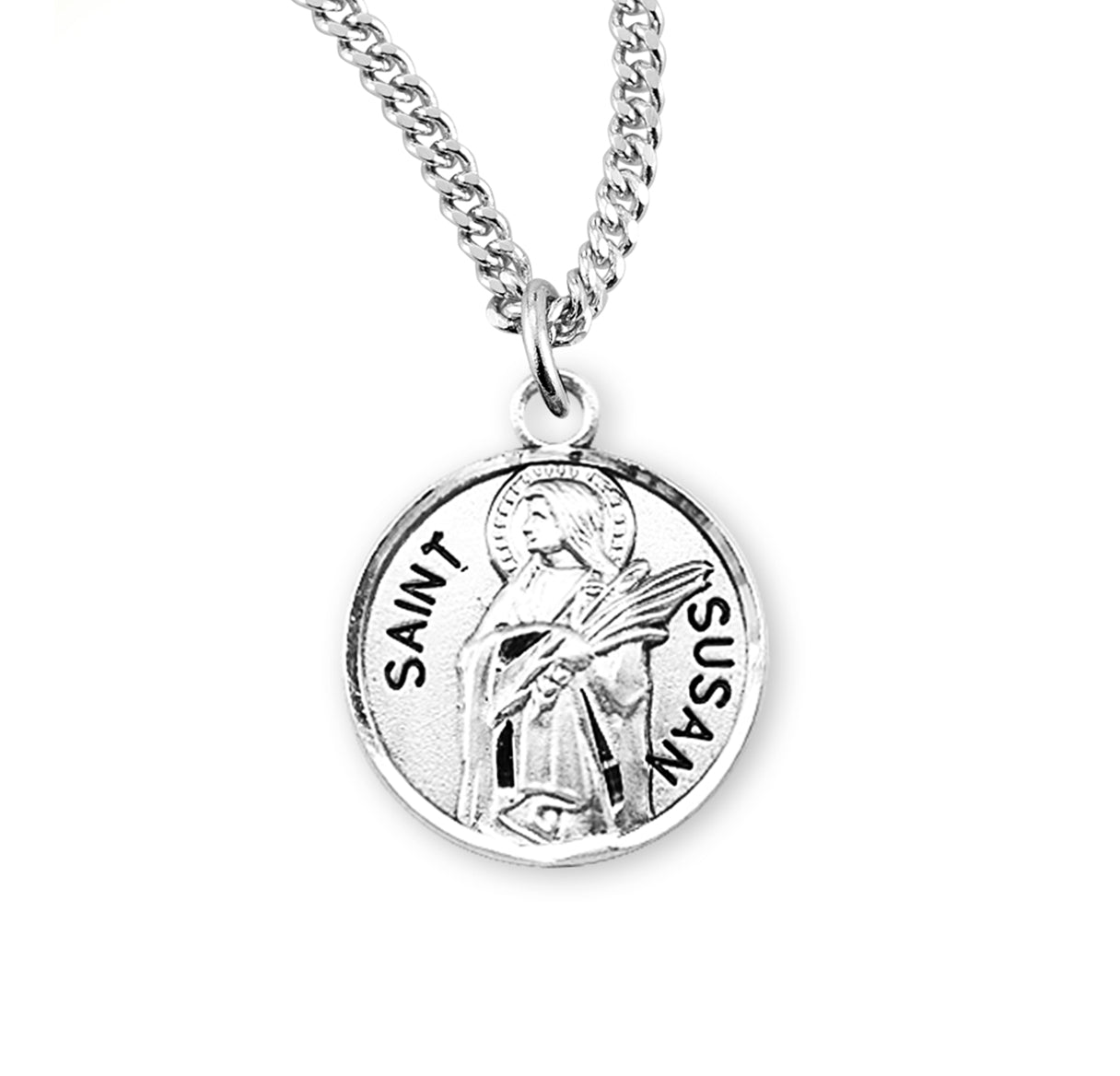 Patron Saint Susan Round Sterling Silver Medal Pendant with Chain