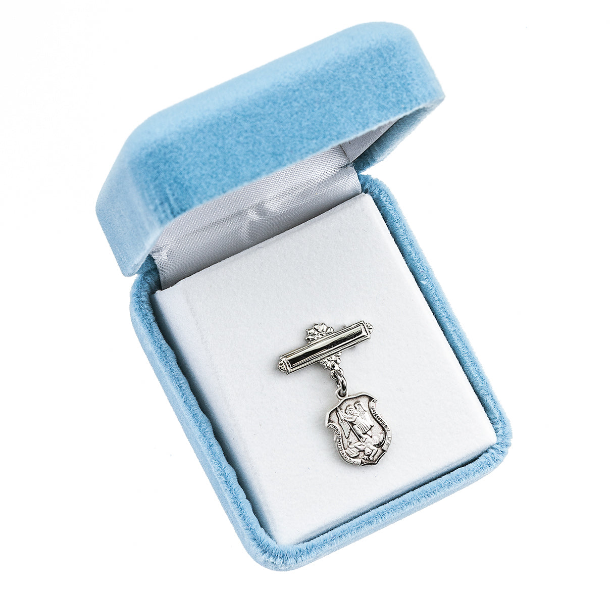 Saint Michael Sterling Silver Badge Medal on a Bar Pin