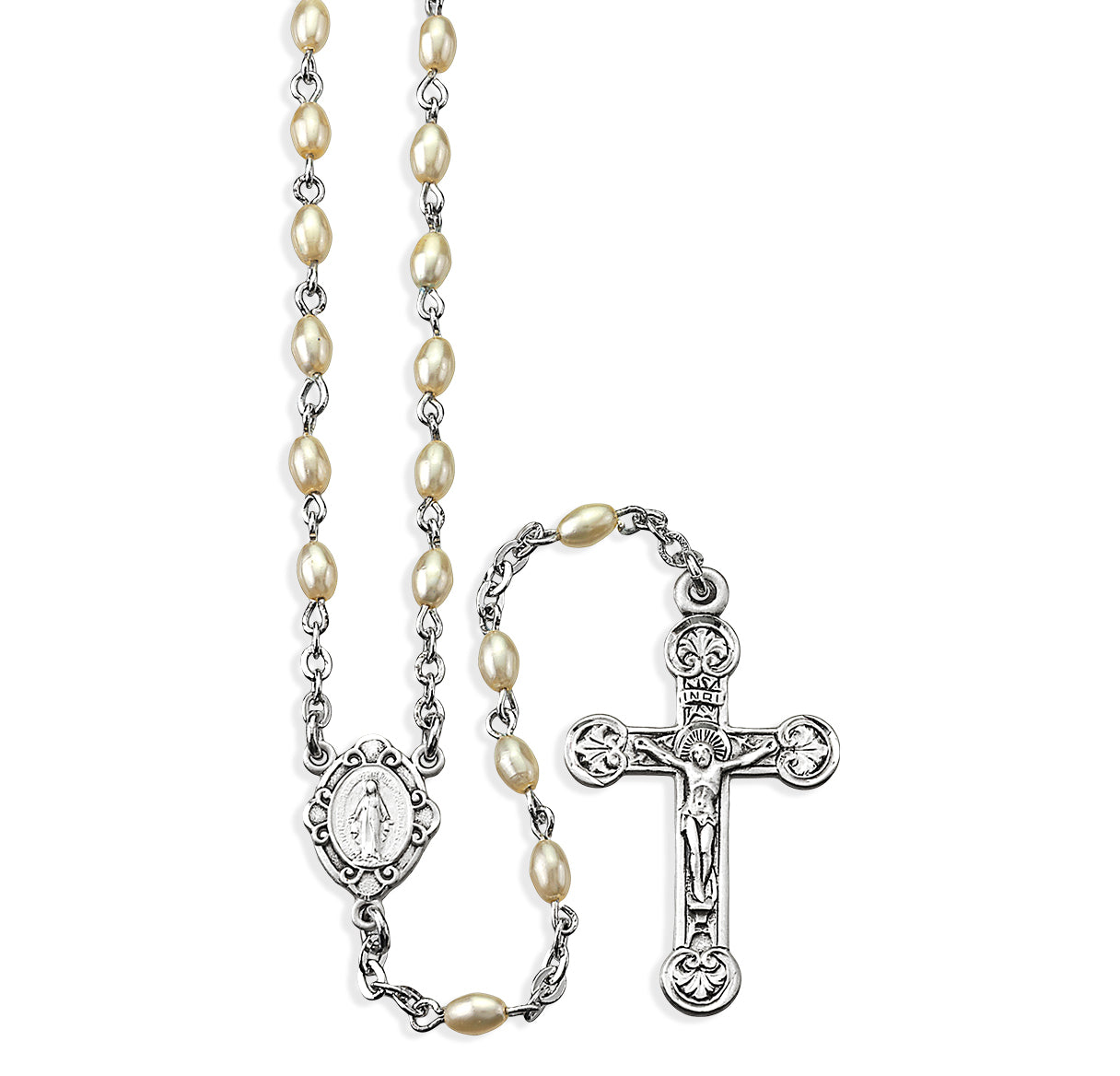 Faux Pearl Rosary with Sterling Crucifix and Centerpiece