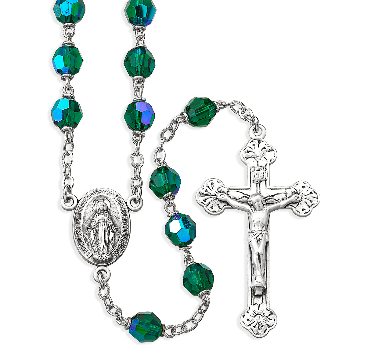 7mm Emerald Crystal Czech Aurora Beads