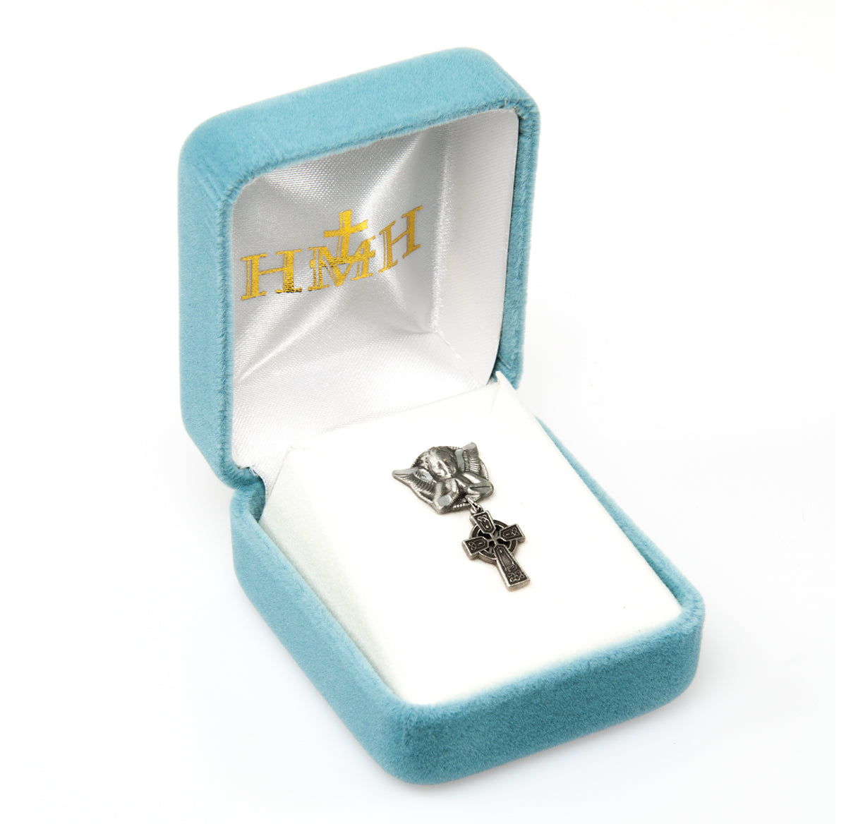 Sterling Silver Irish Baby Irish Celtic cross Pendant on a Angel Pin | .925 Silver