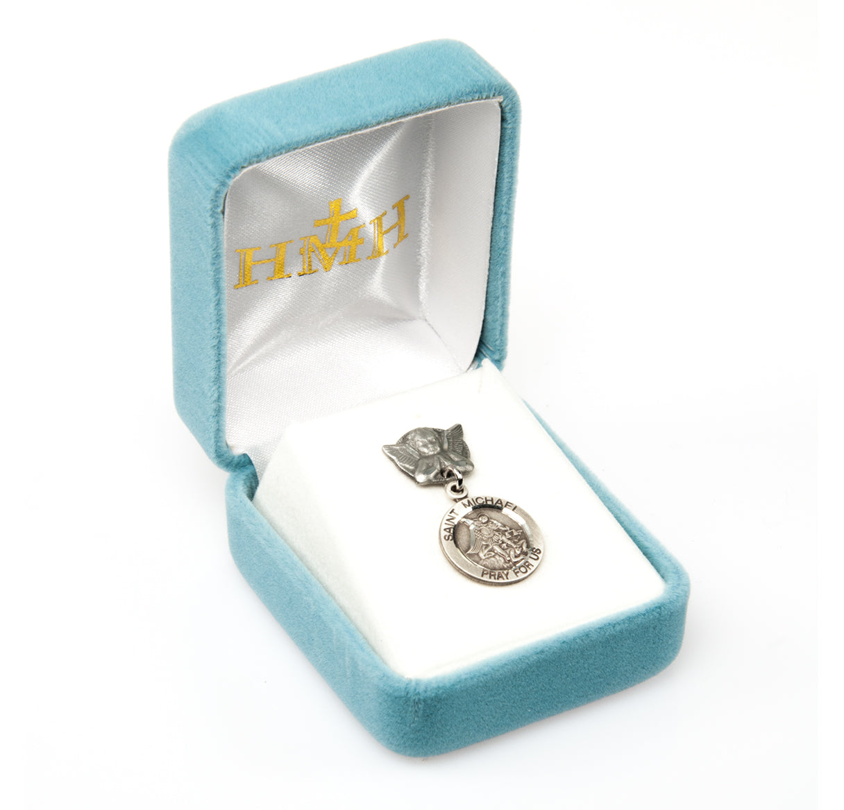 Saint Michael Sterling Silver Medal on an Angel Pin Necklace | .925 Silver
