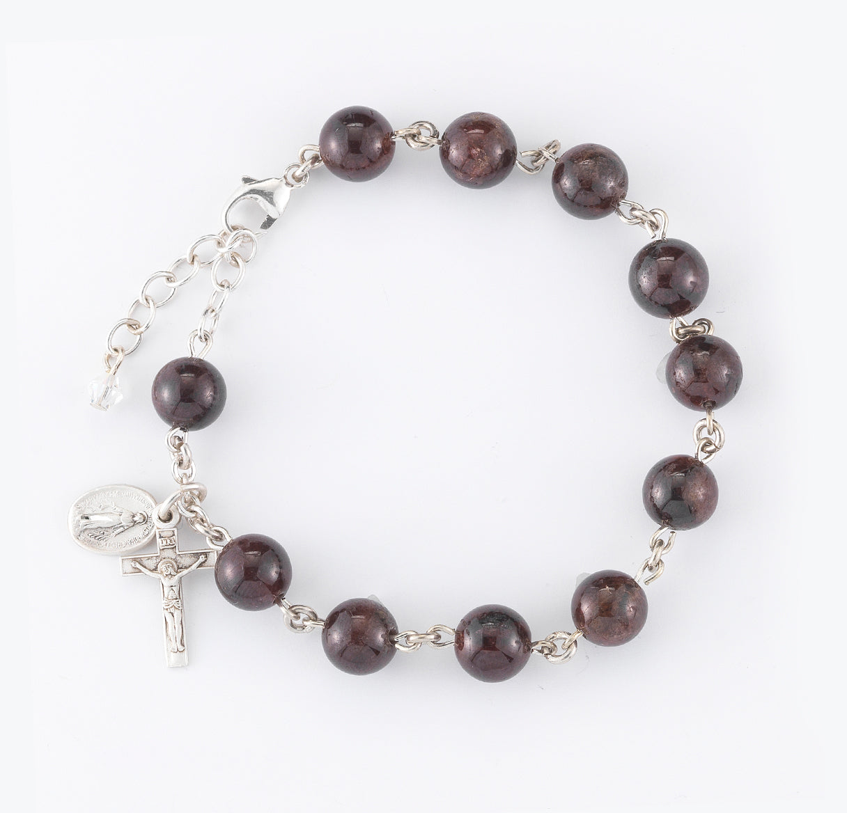 Genuine Garnet Round Sterling Silver Rosary Bracelet | .925 Silver