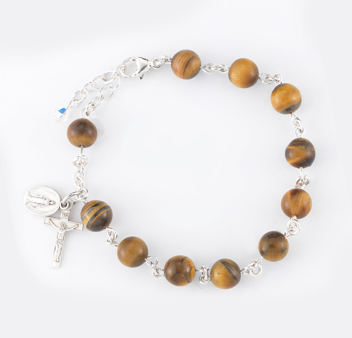 Genuine Tiger Eye Round Sterling Silver Rosary Bracelet | .925 Silver