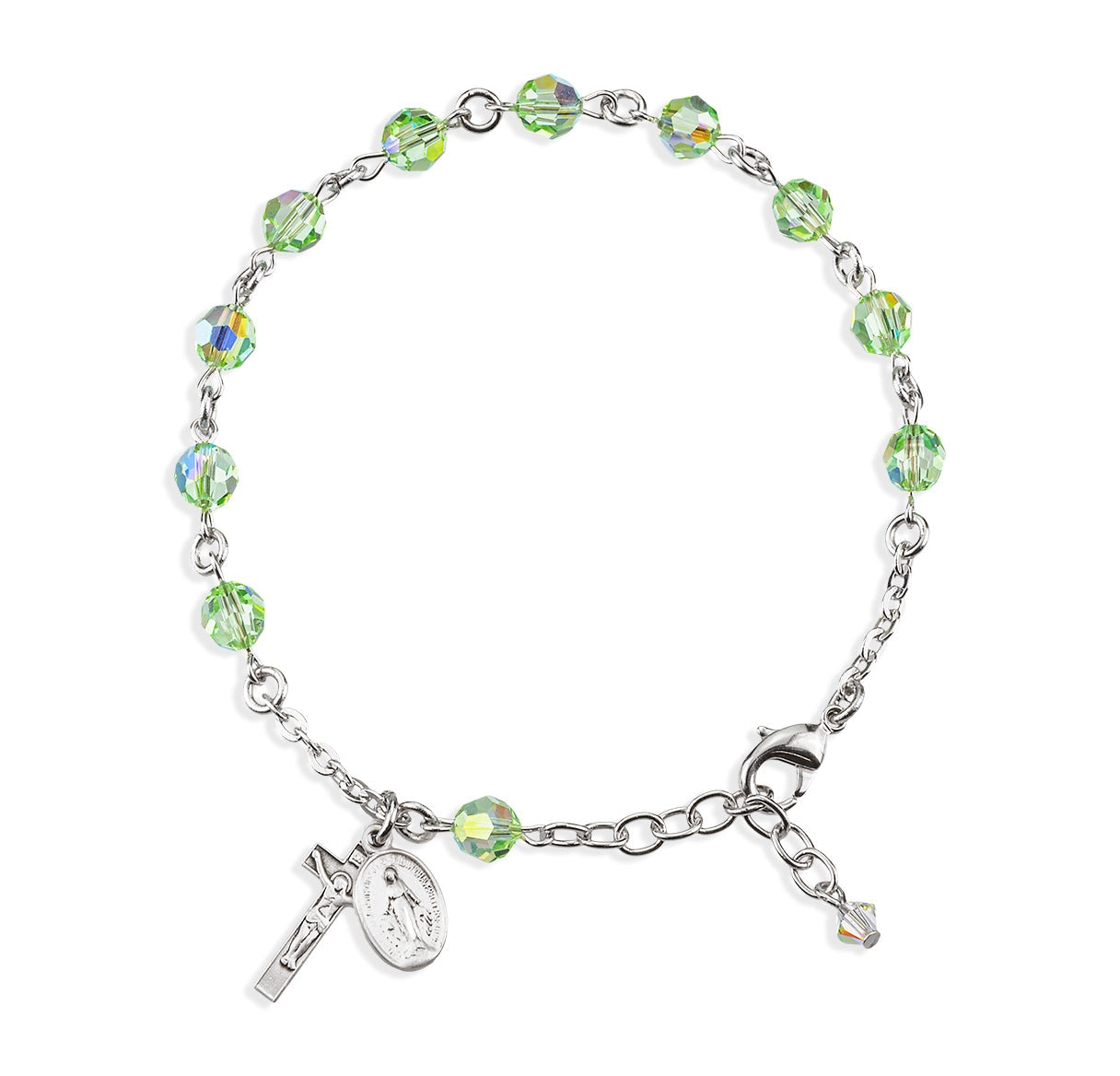 Sterling Silver Rosary Bracelet Created with 6mm Chrysolite Finest Austrian Crystal Round Beads by HMH | .925 Silver