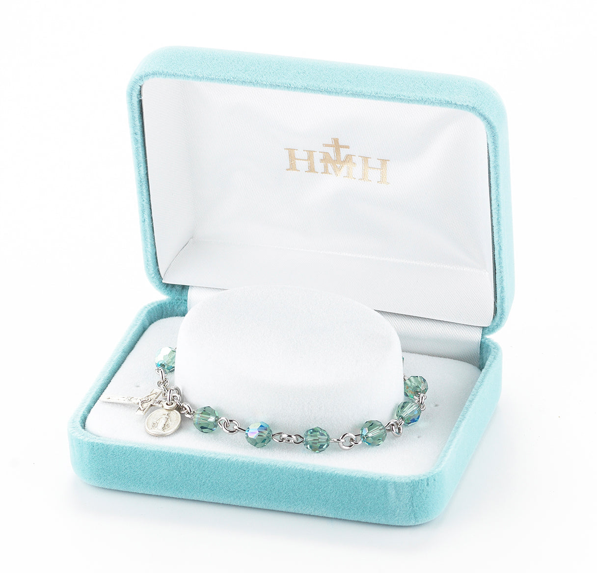 Sterling Silver Rosary Bracelet Created with 6mm Erinite Finest Austrian Crystal Round Beads by HMH | .925 Silver