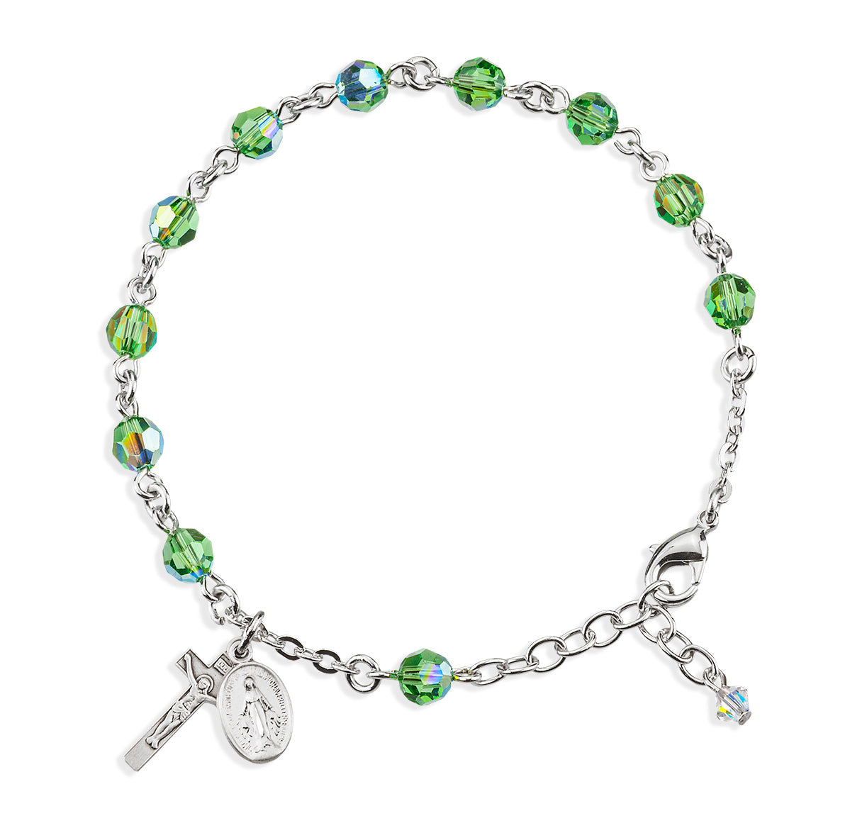 Sterling Silver Rosary Bracelet Created with 6mm Erinite Finest Austrian Crystal Round Beads by HMH | .925 Silver