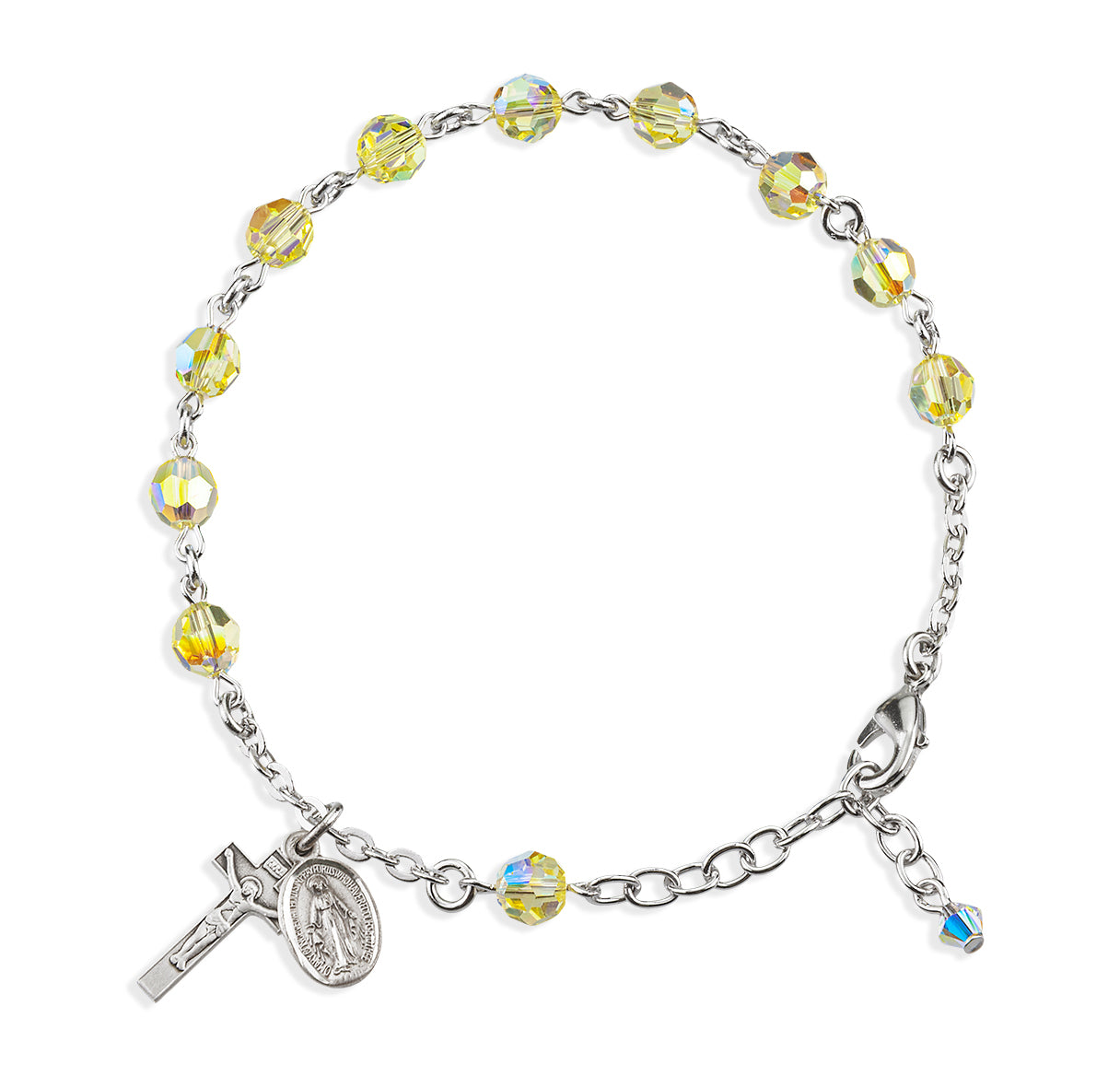 Sterling Silver Rosary Bracelet Created with 6mm Jonquil Finest Austrian Crystal Round Beads by HMH | .925 Silver