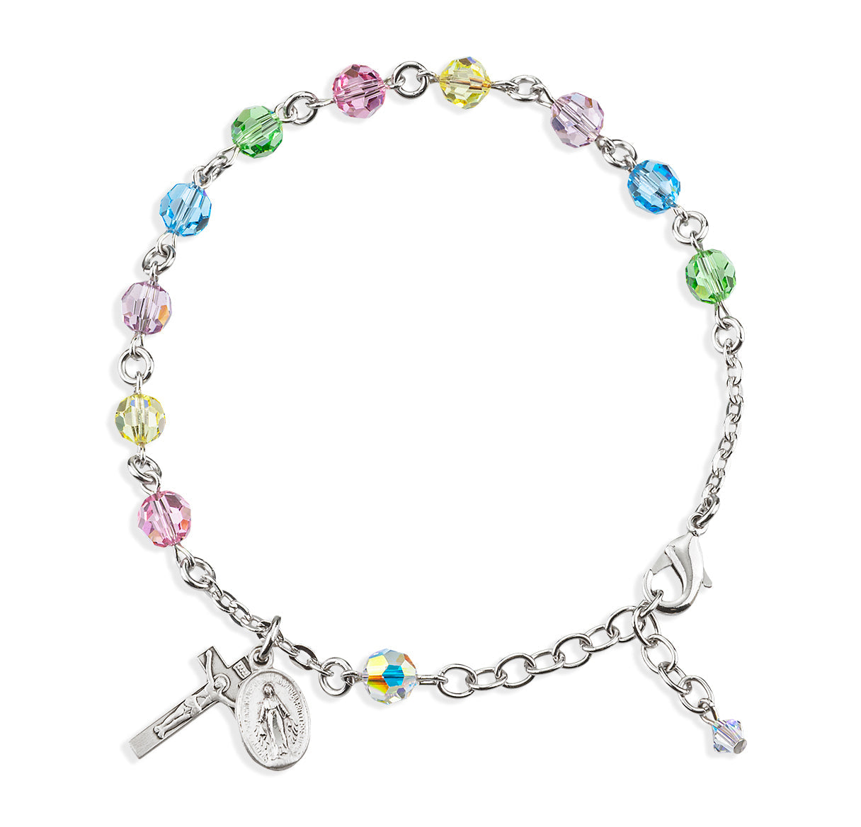 Sterling Silver Rosary Bracelet Created with 6mm Multi-Color Finest Austrian Crystal Round Beads by HMH | .925 Silver