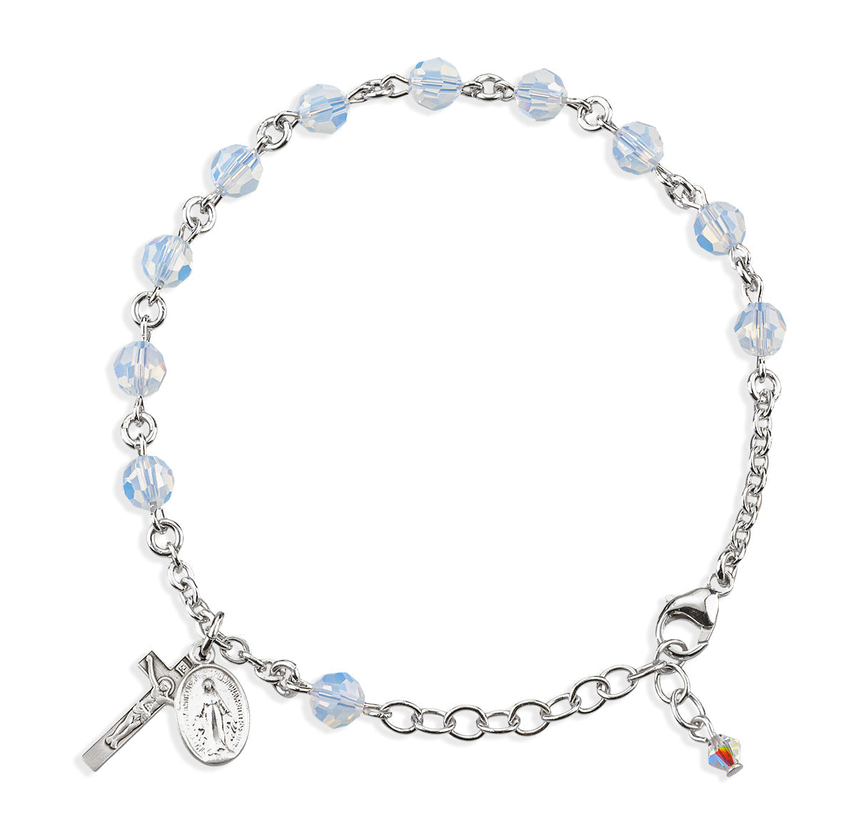 Sterling Silver Rosary Bracelet Created with 6mm Opal Finest Austrian Crystal Round Beads by HMH | .925 Silver