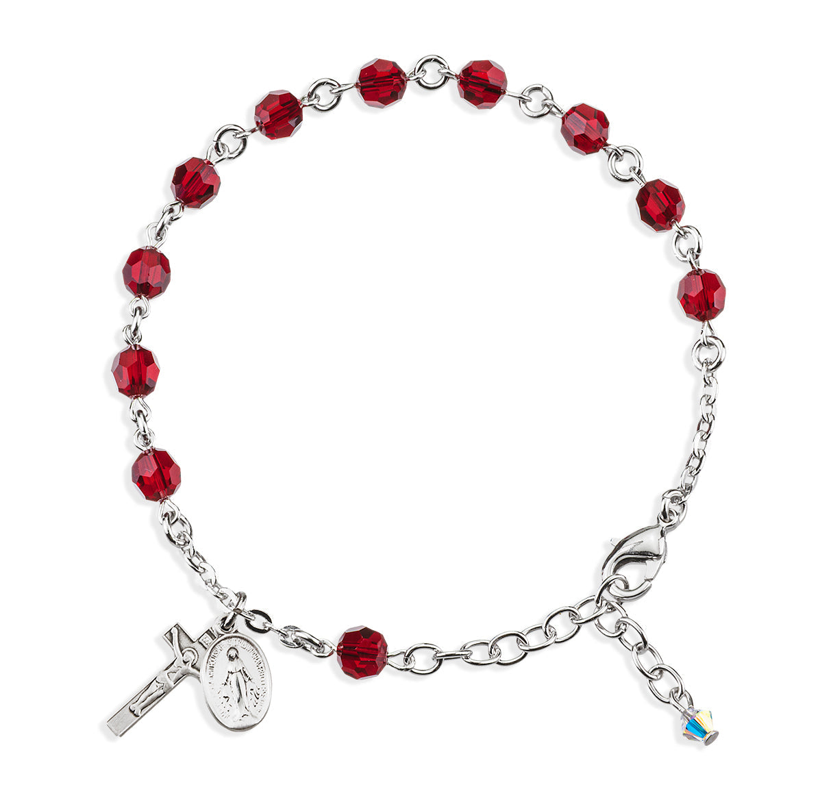 Sterling Silver Rosary Bracelet Created with 6mm Ruby Finest Austrian Crystal Round Beads by HMH | .925 Silver