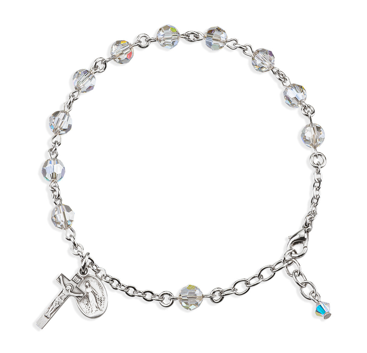 Sterling Silver Rosary Bracelet Created with 6mm Smoked Finest Austrian Crystal Round Beads by HMH | .925 Silver
