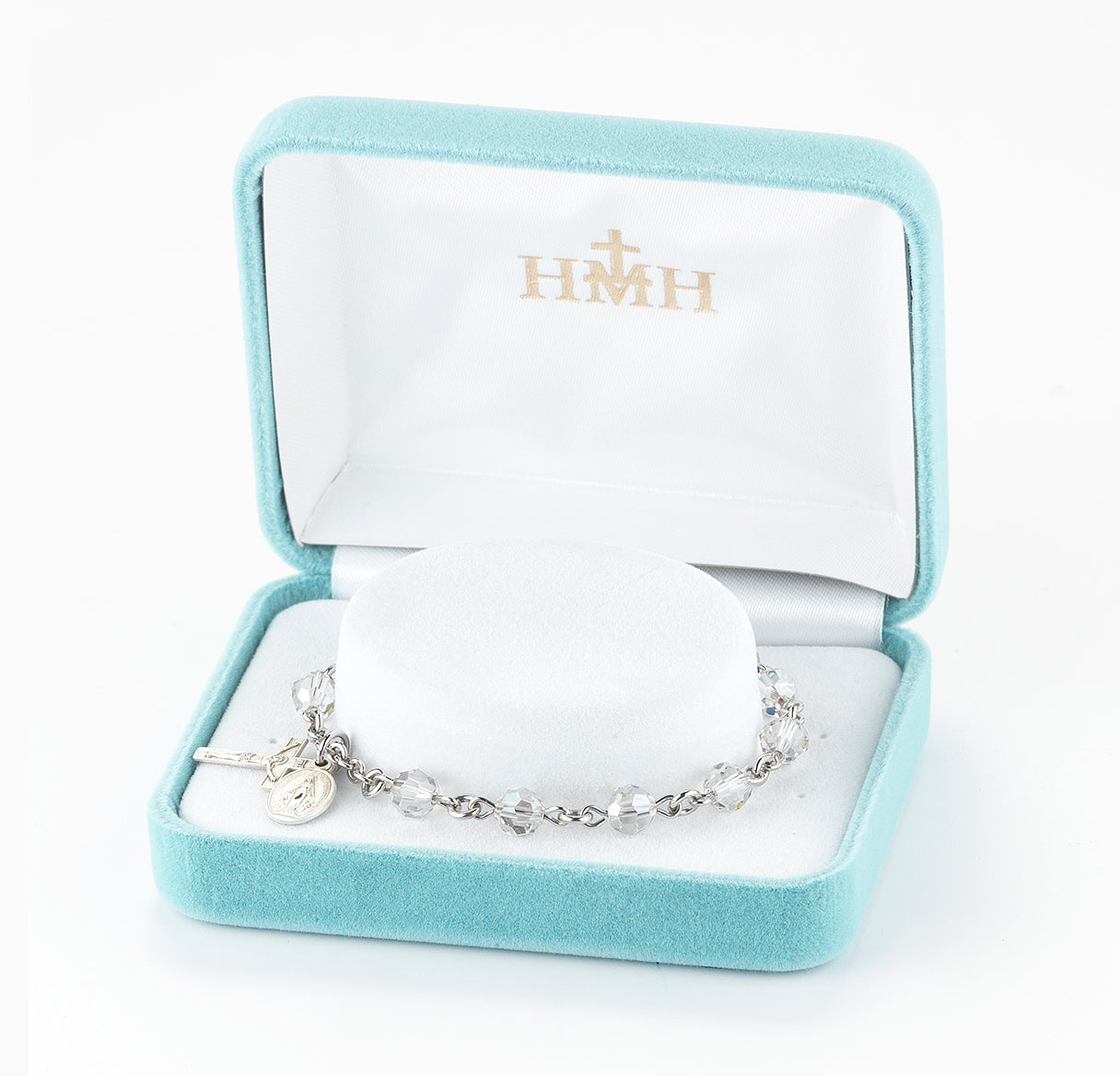 Sterling Silver Rosary Bracelet Created with 6mm Smoked Finest Austrian Crystal Round Beads by HMH | .925 Silver