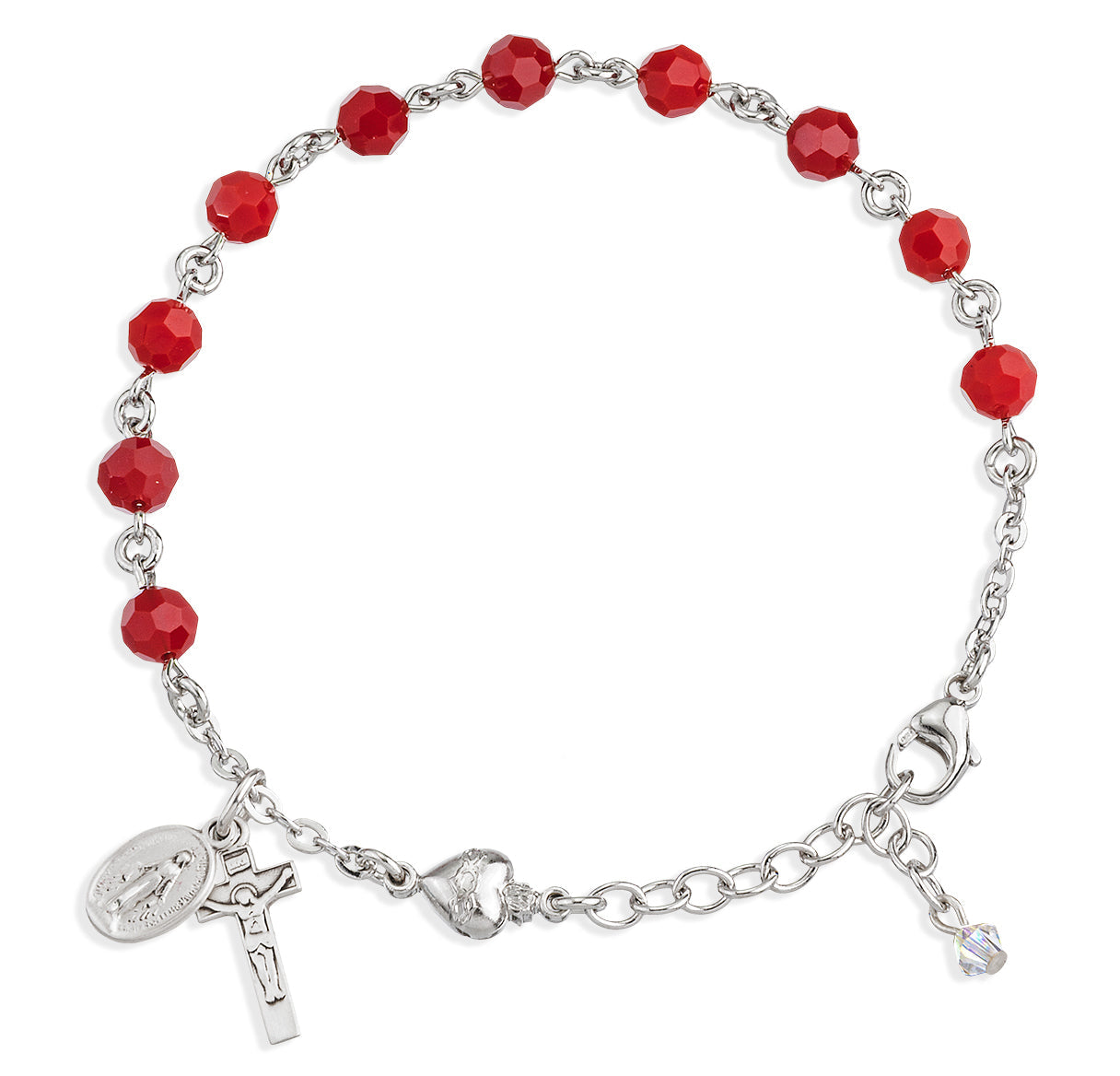 Sterling Silver Rosary Bracelet Created with 6mm Coral Finest Austrian Crystal Round Beads by HMH | .925 Silver