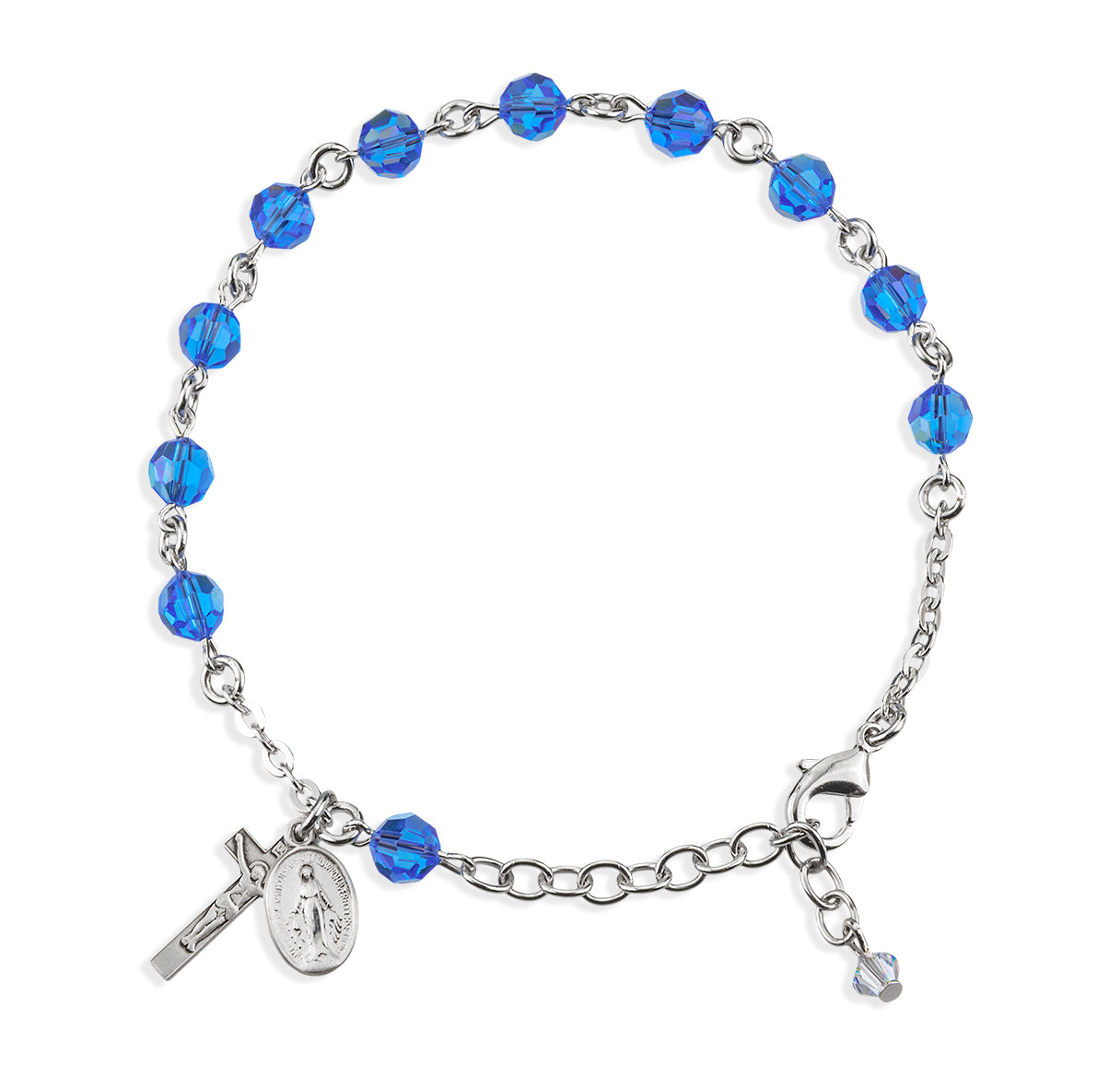 Sterling Silver Rosary Bracelet Created with 6mm Sapphire Finest Austrian Crystal Round Beads by HMH | .925 Silver