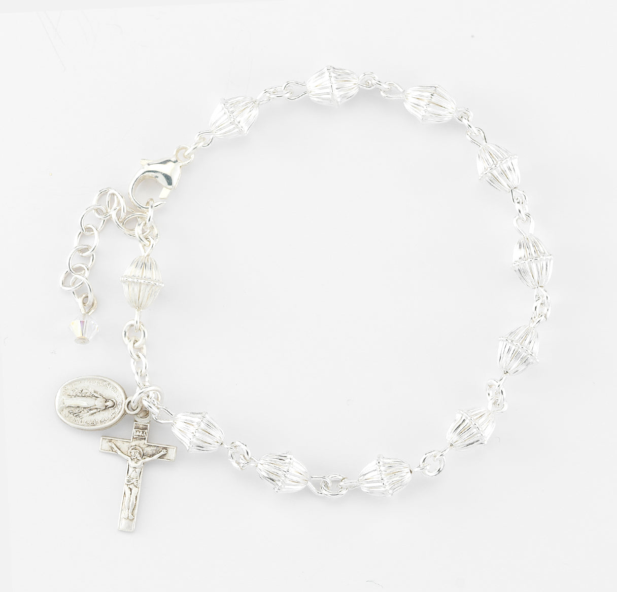 Bicone Corrugated Sterling Silver Rosary Bracelet | .925 Silver