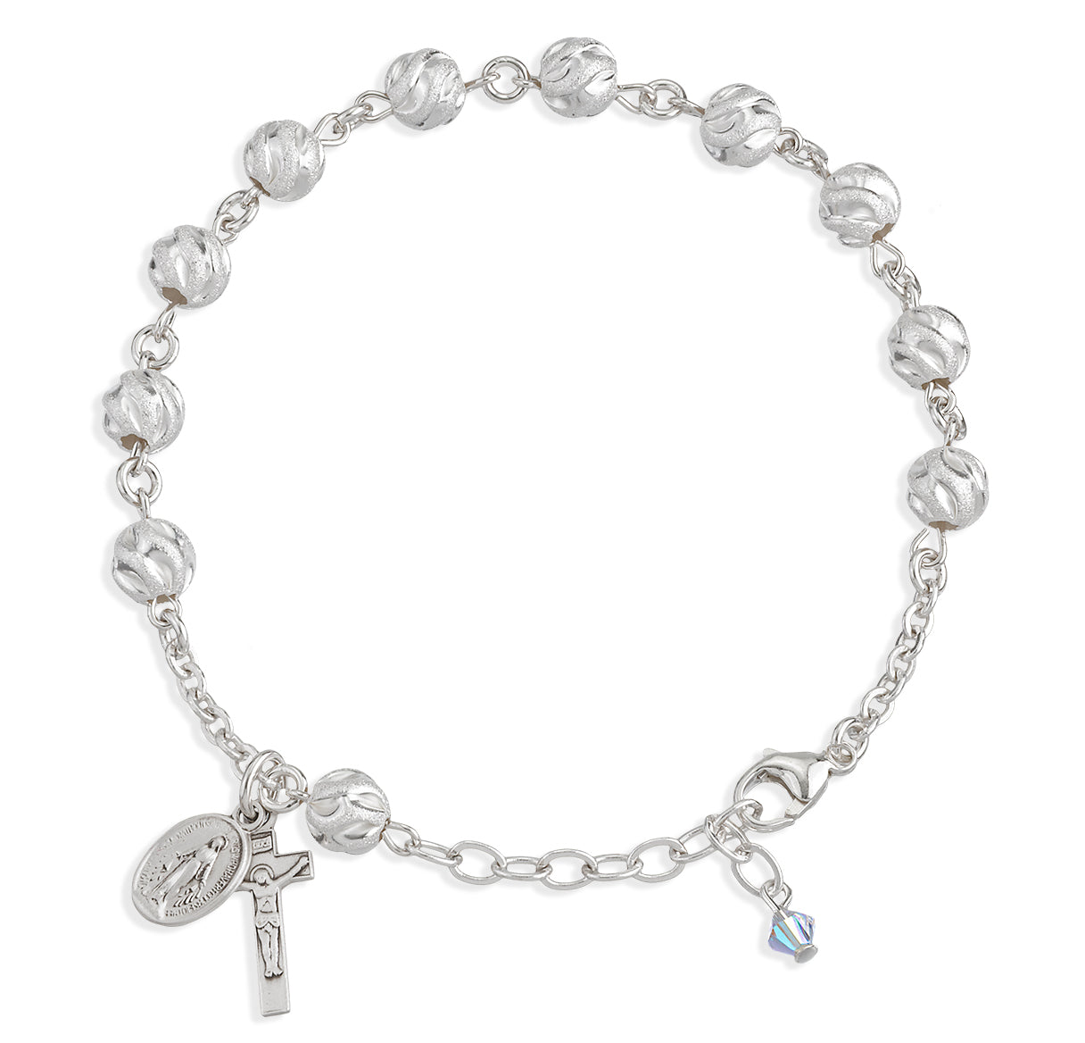 Swirl Semi-Frosted Round Sterling Silver Rosary Bracelet | .925 Silver