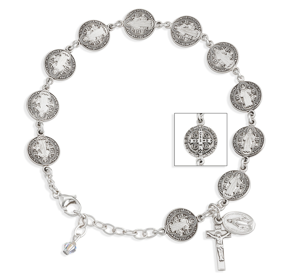 Saint Benedict Round Sterling Silver Rosary Bracelet | .925 Silver