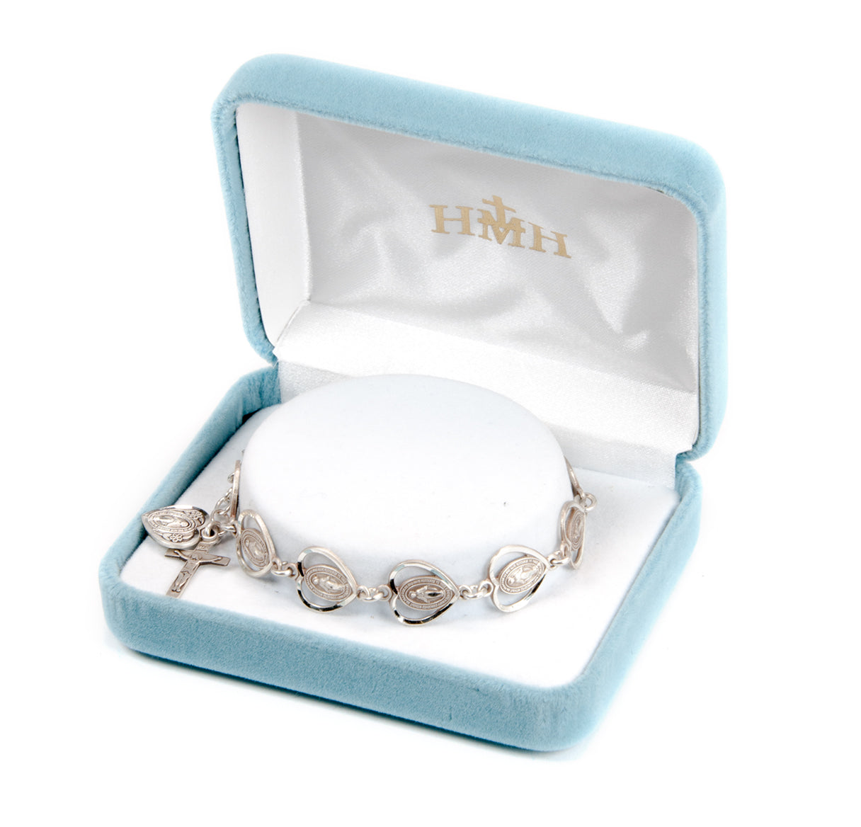 Pierced Miraculous Medal Heart Sterling Silver Rosary Bracelet | .925 Silver