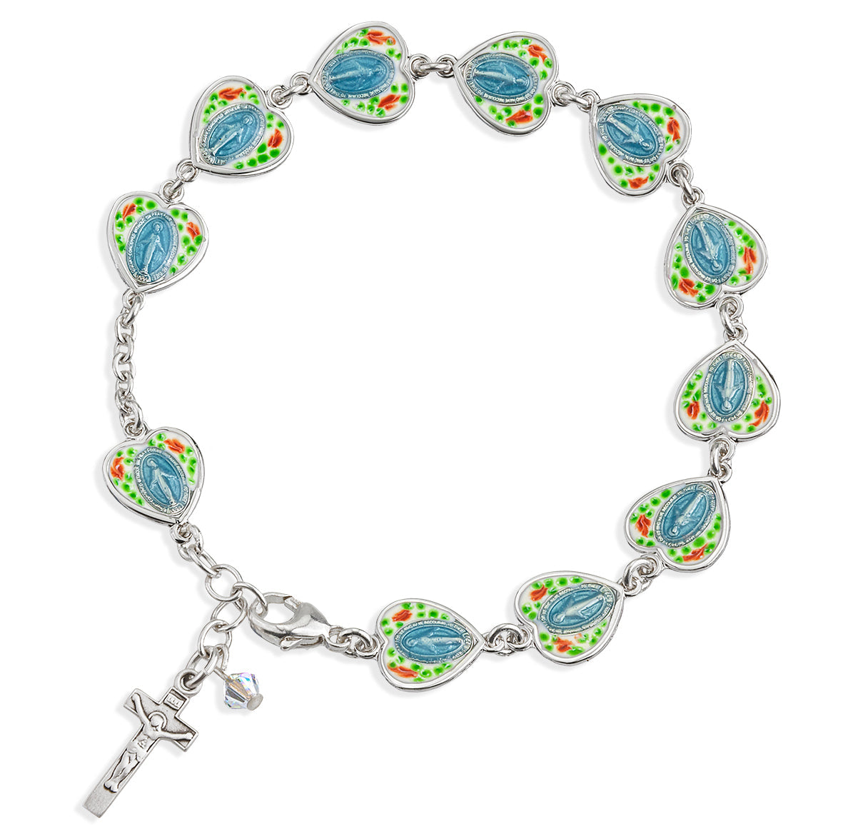 Sterling Silver Cloisonné Enameled Miraculous Heart Rosary Bracelet | .925 Silver