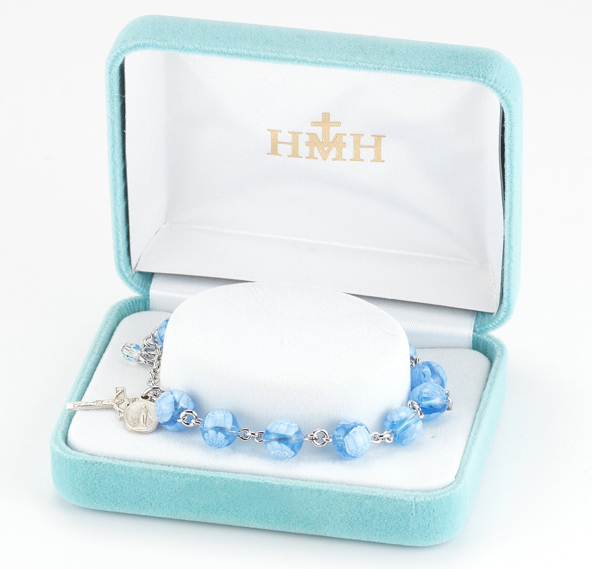 8mm Blue Flower Venetian Glass Rosary Bracelet | Catholic Rosary
