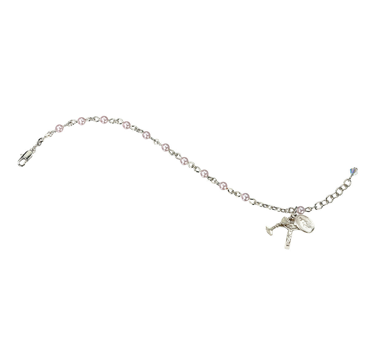 Rosary Bracelet Created with 4mm Pink Finest Austrian Crystal Pearl Beads by HMH | Catholic Rosary