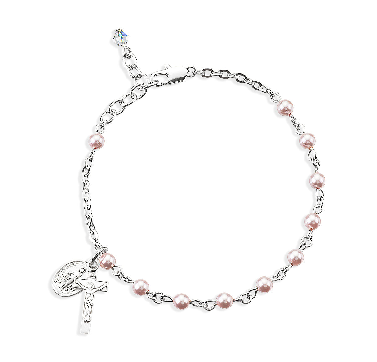 Rosary Bracelet Created with 4mm Pink Finest Austrian Crystal Imitation Pearl Beads by HMH | Catholic Rosary