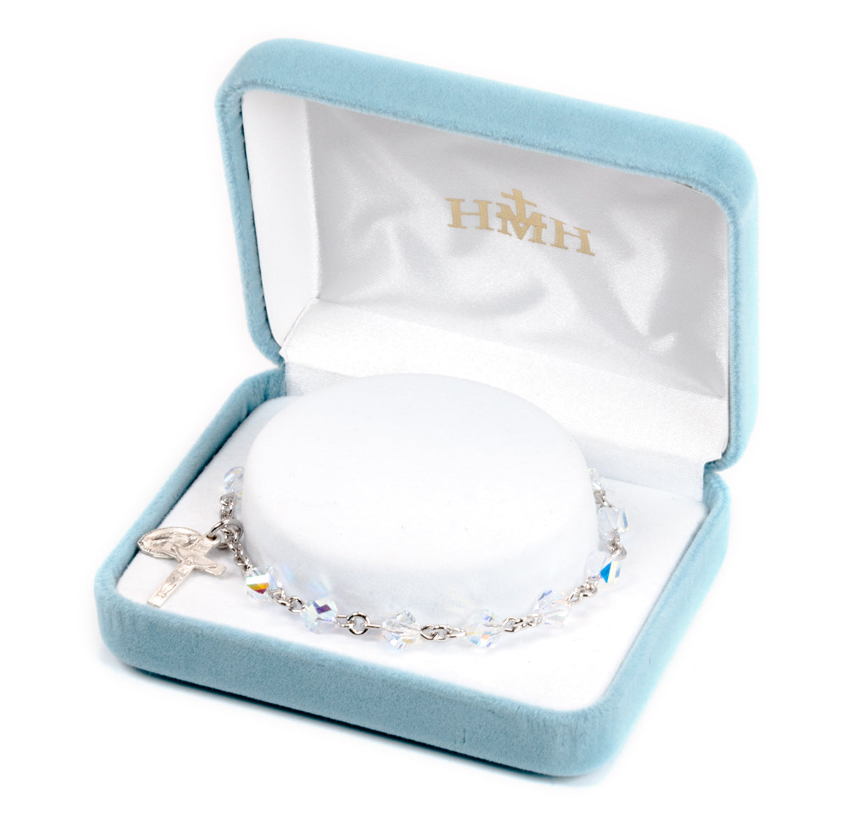 Rosary Bracelet Created with 6mm Aurora Borealis Finest Austrian Crystal Helix Beads by HMH | Catholic Rosary