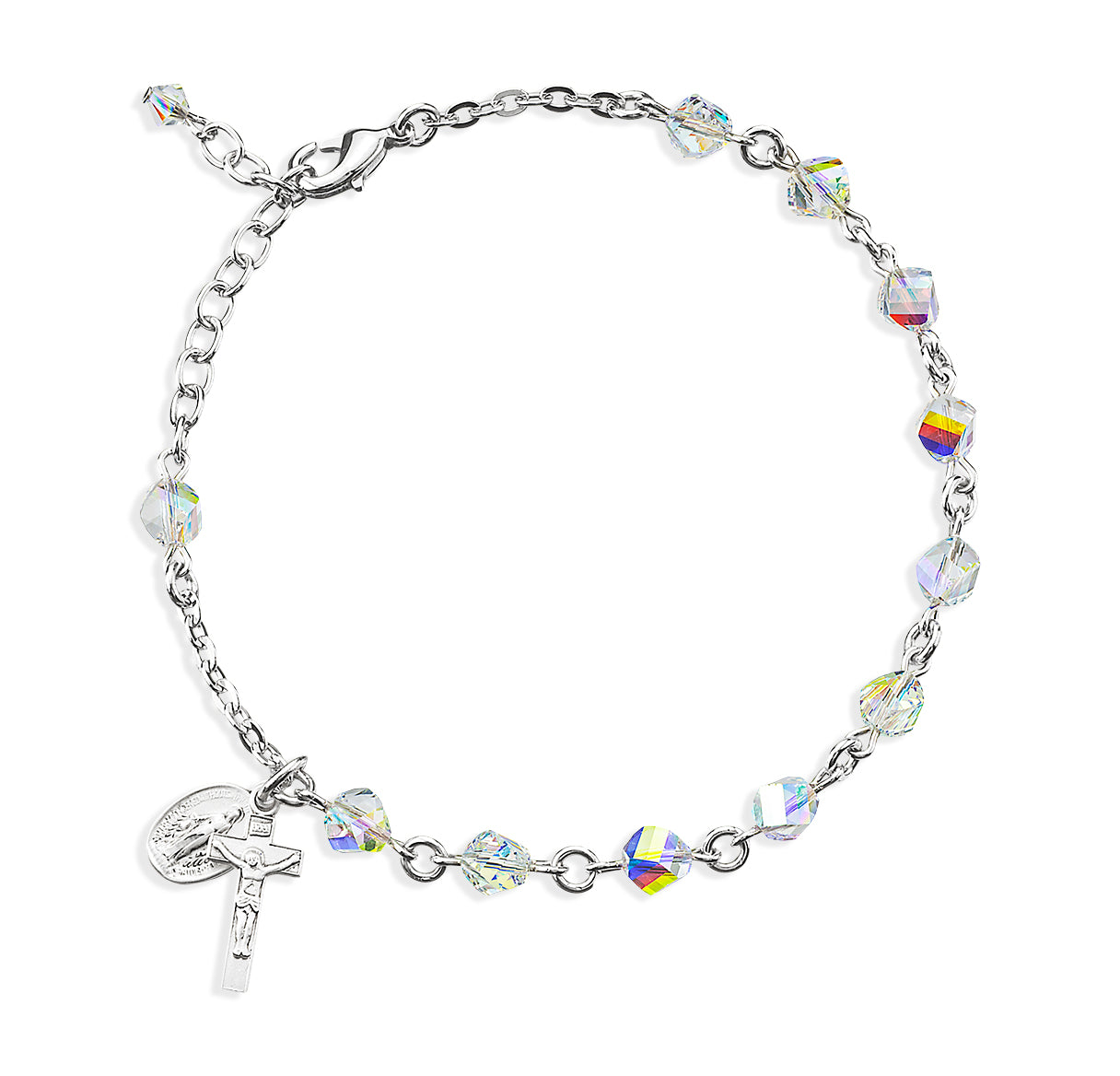 Rosary Bracelet Created with 6mm Aurora Borealis Finest Austrian Crystal Helix Beads by HMH | Catholic Rosary
