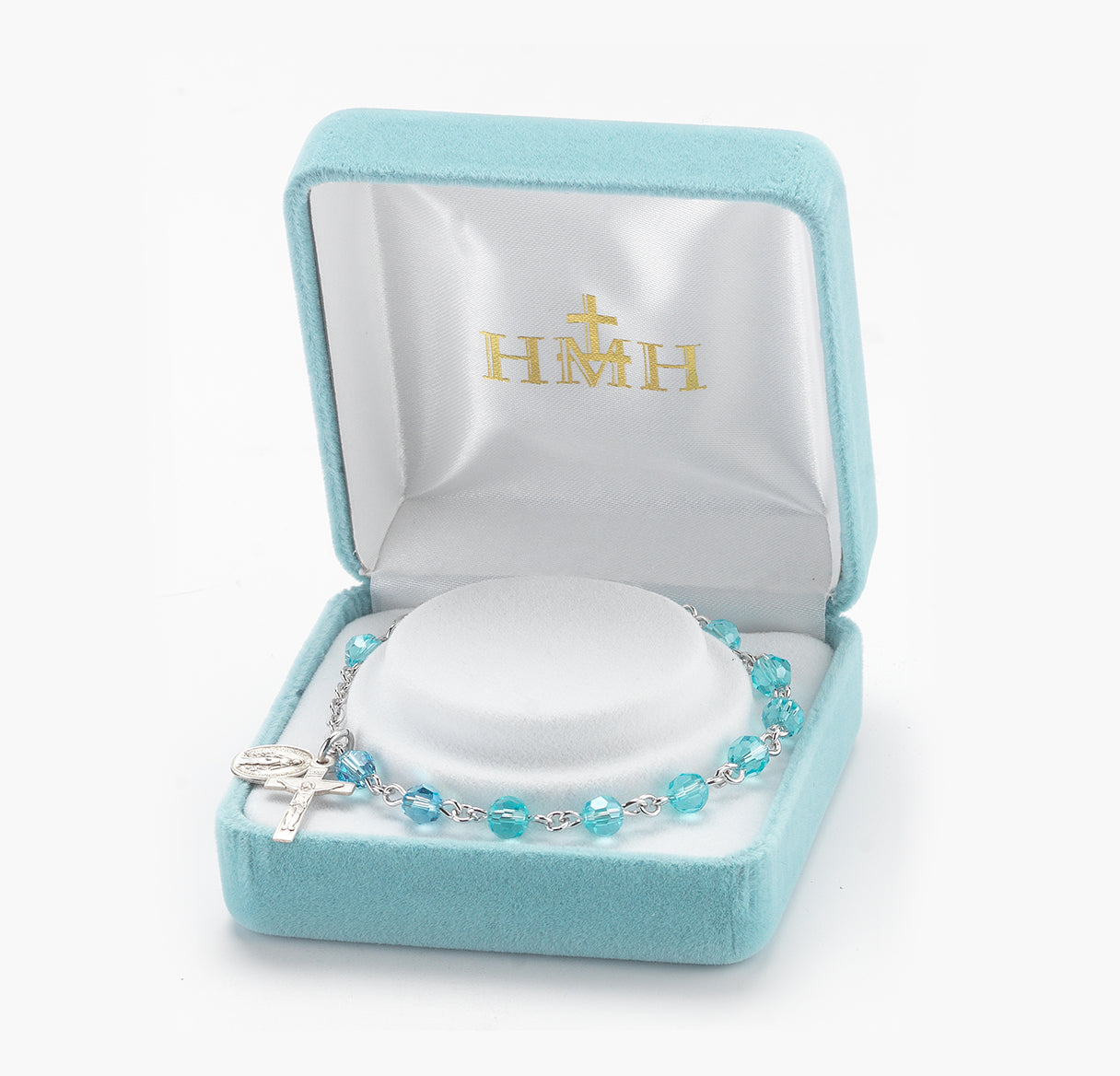 Aqua Round Faceted Crysta Rosary Bracelet | Catholic Rosary