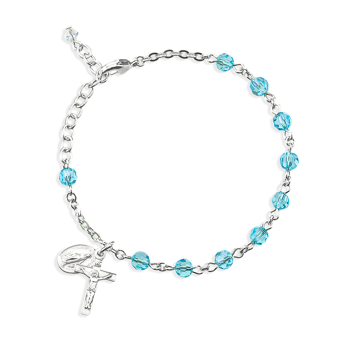 Aqua Round Faceted Crysta Rosary Bracelet | Catholic Rosary